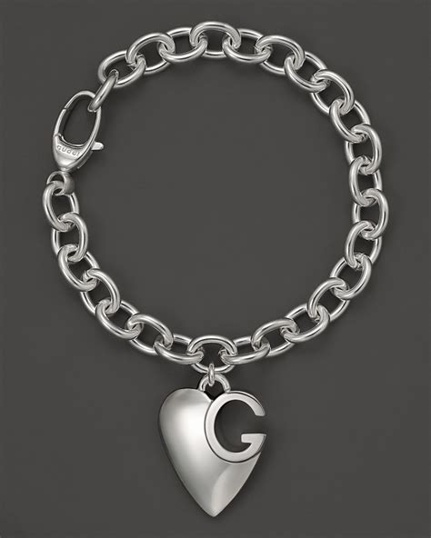 gucci women's sterling silver heart pendant bracelet|gucci trademark heart silver bracelet.